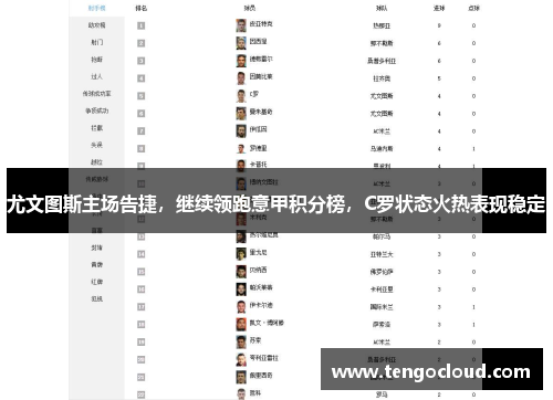 尤文图斯主场告捷，继续领跑意甲积分榜，C罗状态火热表现稳定